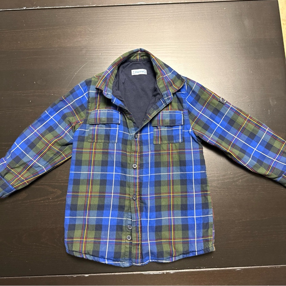 Mayoral Blue and Green Plaid Button Down Shirt